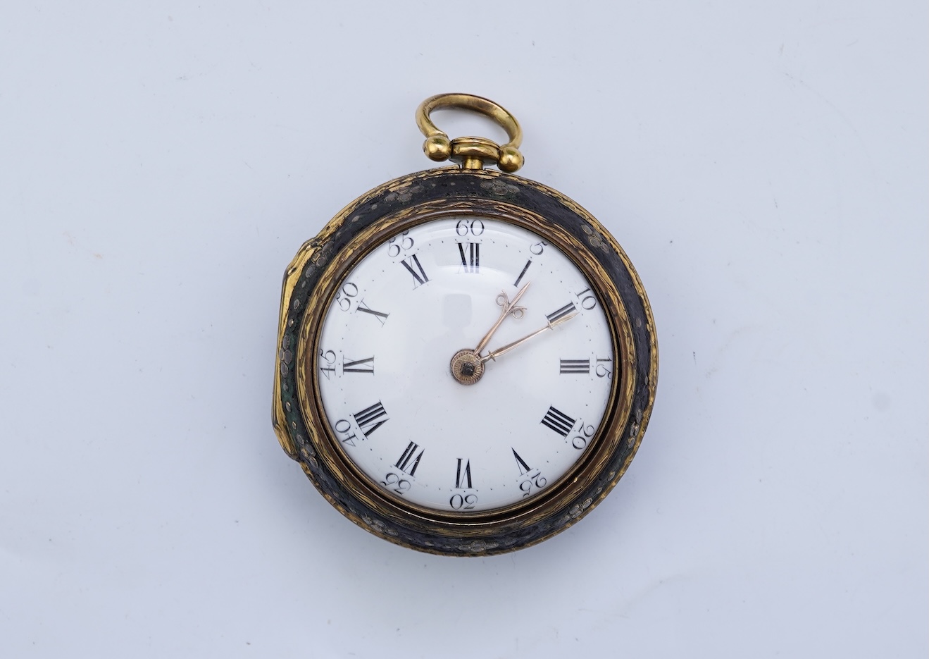 An 18th century gilt metal and leather pair cased key wind verge pocket watch by Samuel Adams, Bromley, Kent, circa 1770